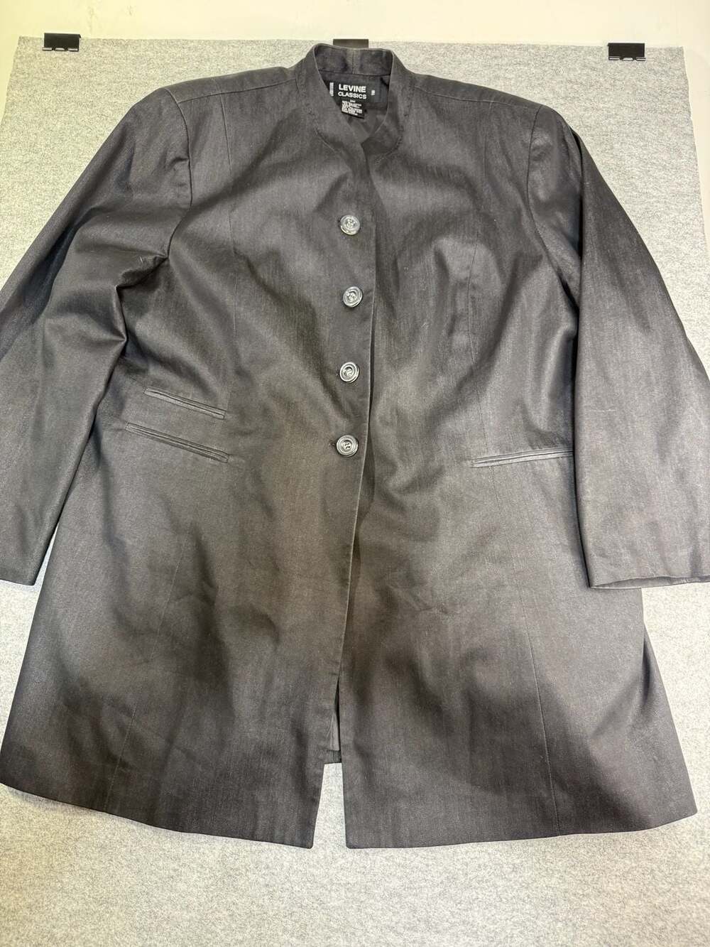 Levine Classics Women's Black Stand Collar Button-Front Blazer Jacket Size 24W